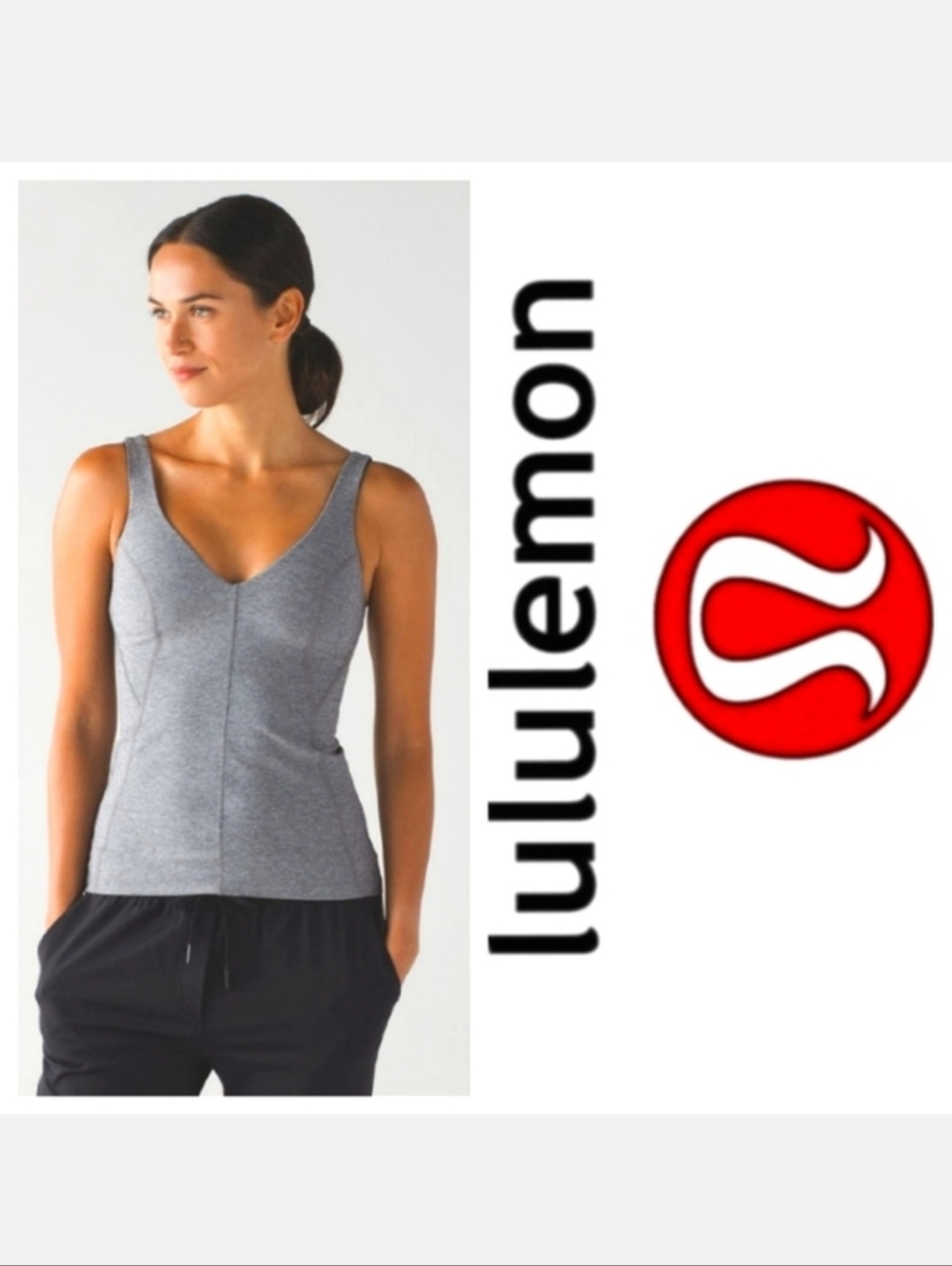Lululemon Contour Tank Top Heathered Slate Gray Sz 6 Athleisure Close Fit